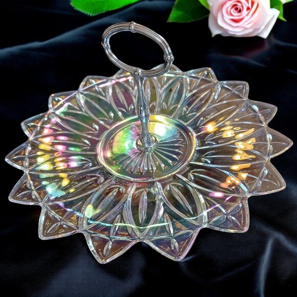 Vintage Federal Glass Iridescent Petal Hostess Serving Plate 1Tier Flower Shape - Picture 6 of 10